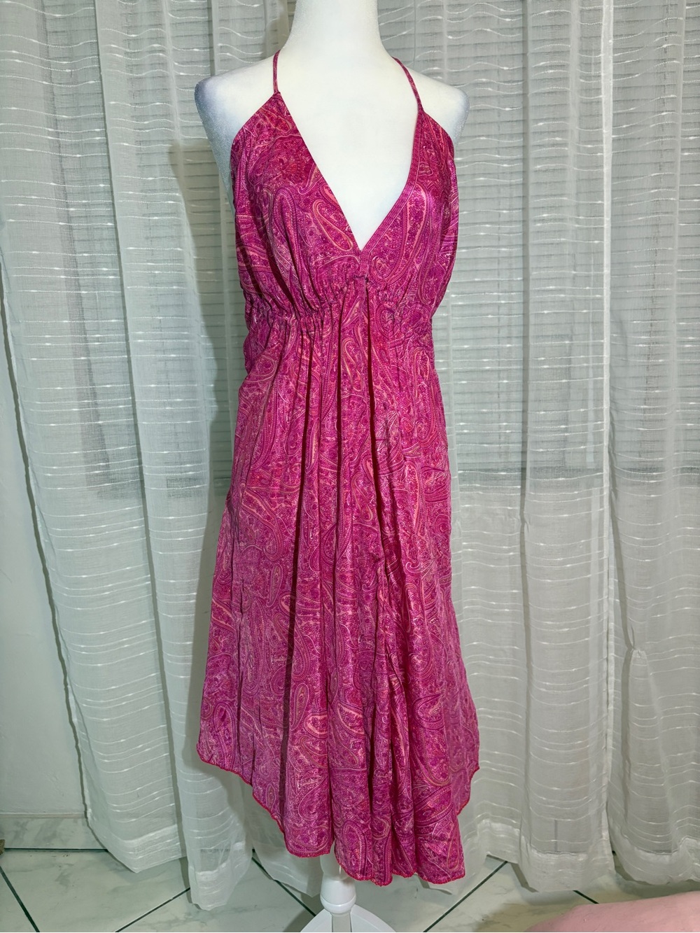 Pink Paisley Halter Midi Dress